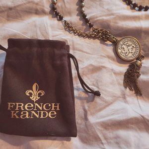 French Kande Black and Gold Necklace, 38 inch chain.
